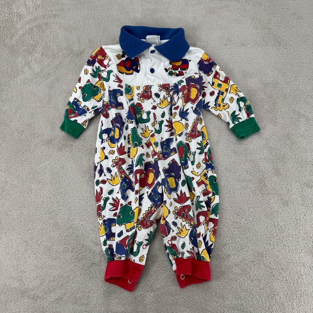 Vintage Baby B'gosh Unisex Animal Print Romper 12 Months White Preowned Snaps
